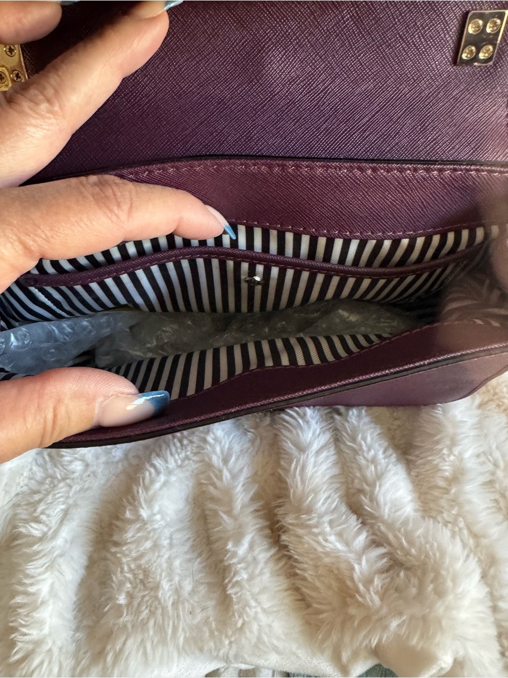 kate spade Plum Saffiano Crossbody Saddle Bag with Gold Hardware - Picture 4 of 6
